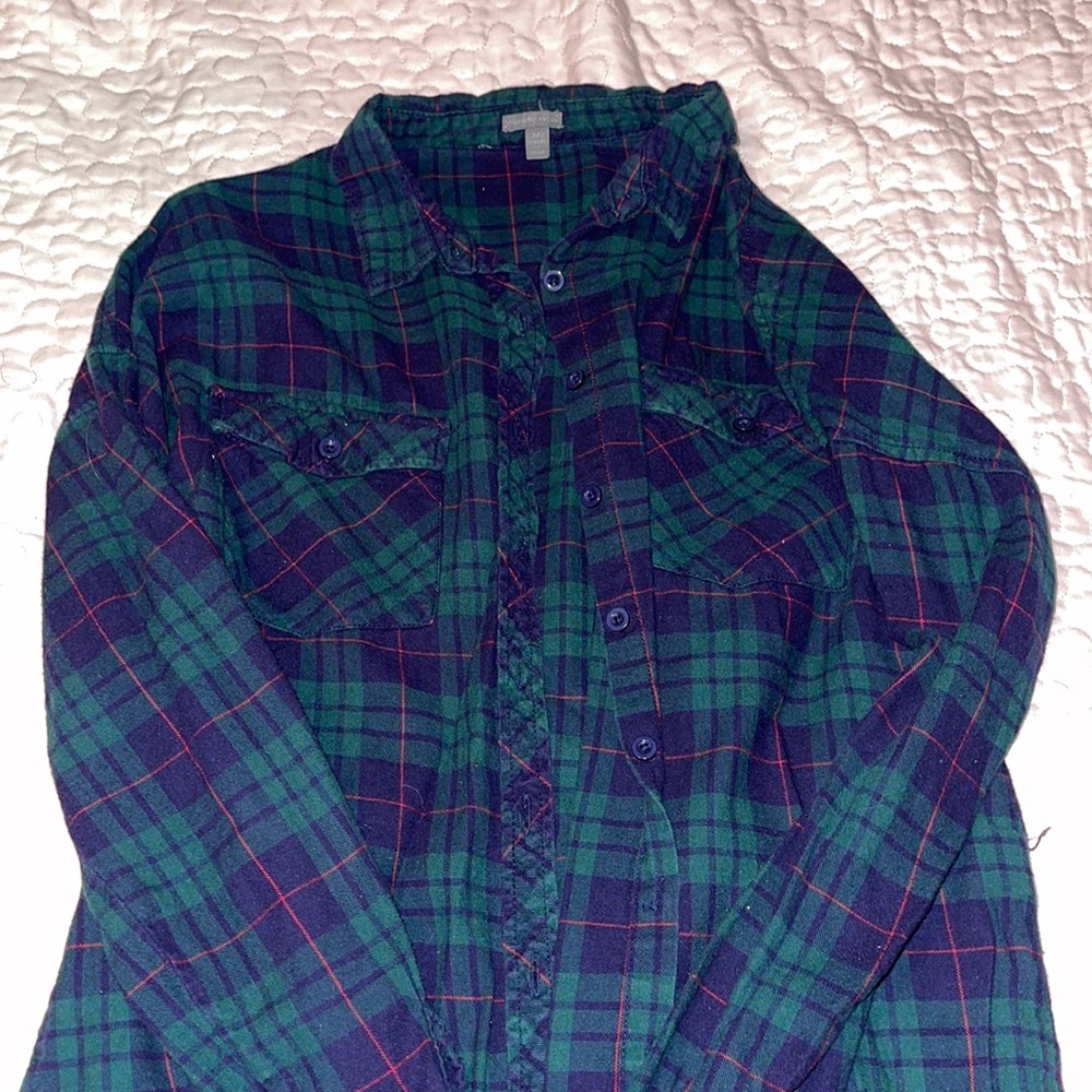 Green & Blue Plaid long sleeve Button down Shirt